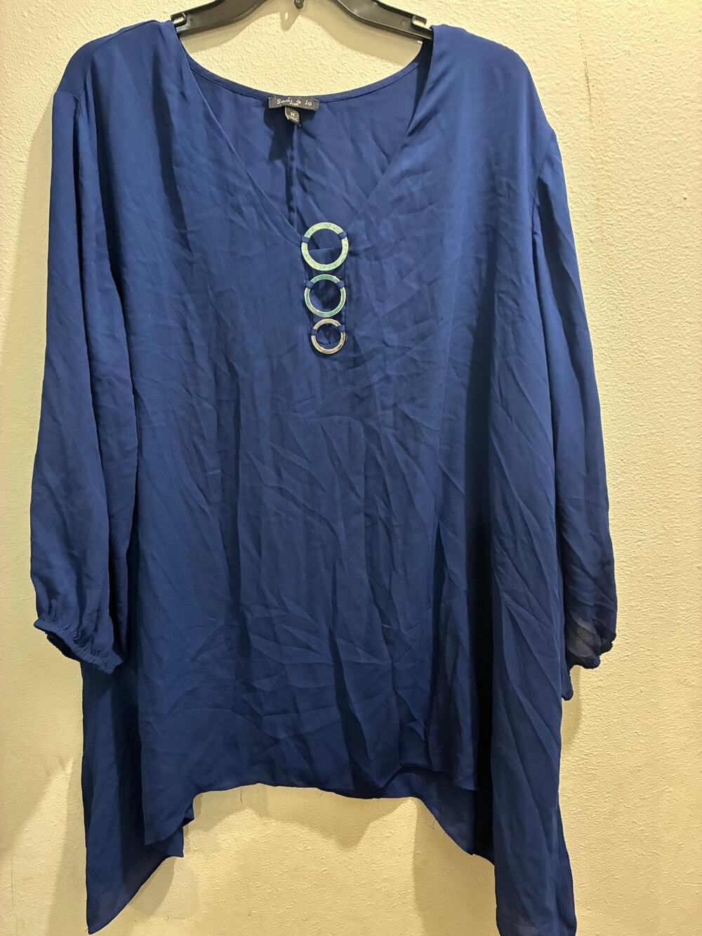 Sami & Jo Royal Blue Ring Detail V-Neck Blouse 3X